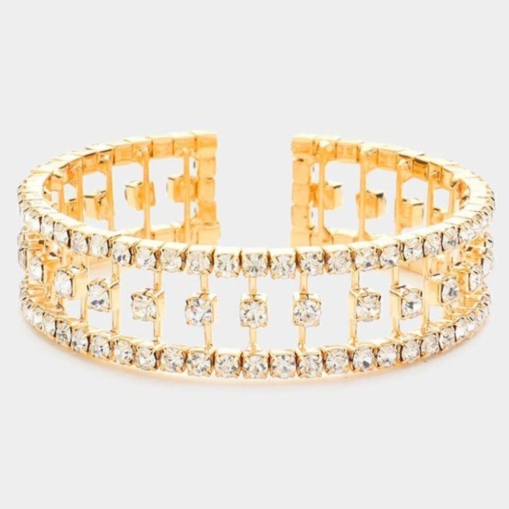 Gold Crystal Open Cuff Bracelet - Elegant Women's Jewelry